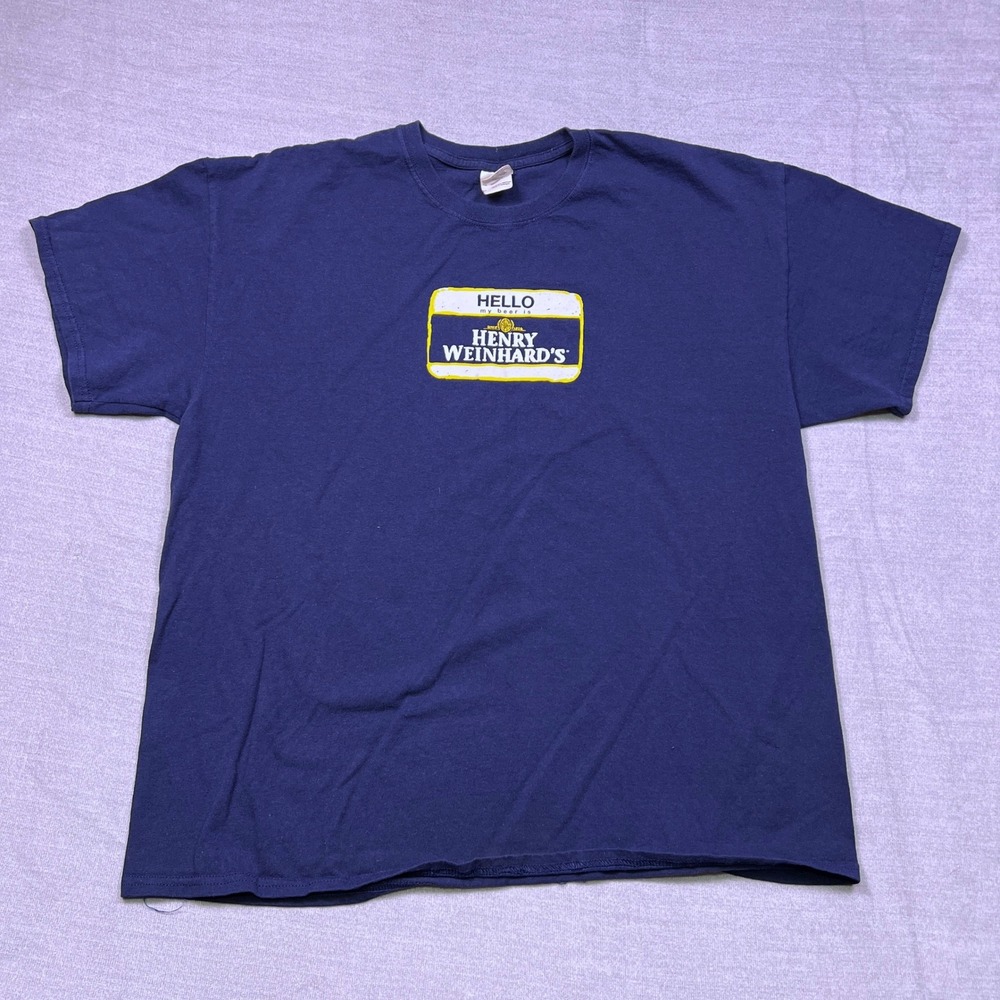 Henry Weinards Beer T Shirt Mens XL Navy Blue Gildan Ultra Cotton Graphic Tee‎